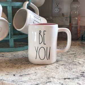 Rae Dunn LL Valentine’s Day mug BE YOU pink inside